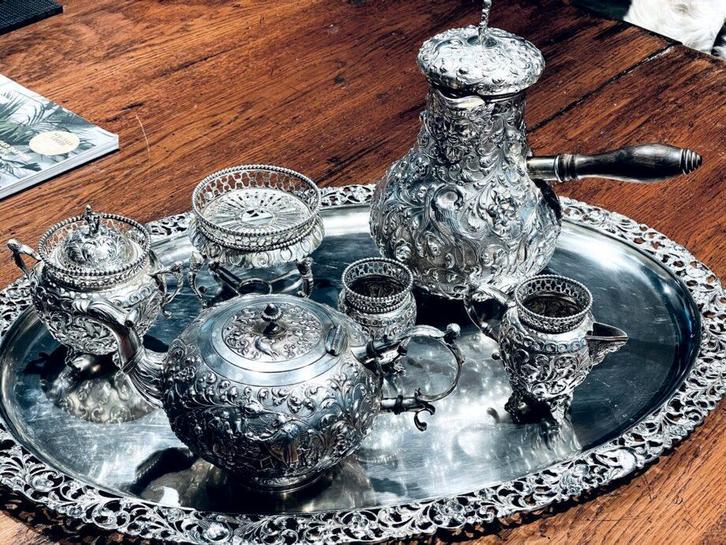 Antiek Tafelzilver 835 Sierlijk Zaans Koffie en Thee Servies, Antiek en Kunst, Antiek | Servies compleet, Ophalen of Verzenden