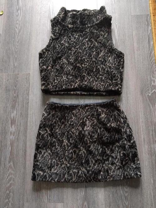 Rok en topje van bontstof merk Kaffe maat 38, Kleding | Dames, Rokken, Zo goed als nieuw, Maat 38/40 (M), Bruin, Boven de knie