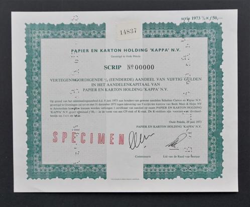 Papier en Karton Holding KAPPA te Oude Pekela - 1973 - scrip, Postzegels en Munten, Aandelen en Waardepapieren, Overige typen