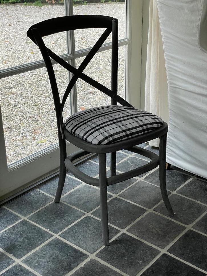 Eetkamerstoelen 5, Huis en Inrichting, Stoelen, Gebruikt, Vijf, Zes of meer stoelen, Hout, Stof, Grijs, Ophalen