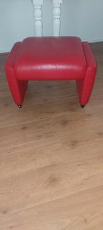 Poef Rood Leder, Ophalen, Gebruikt, Leer, 50 tot 75 cm