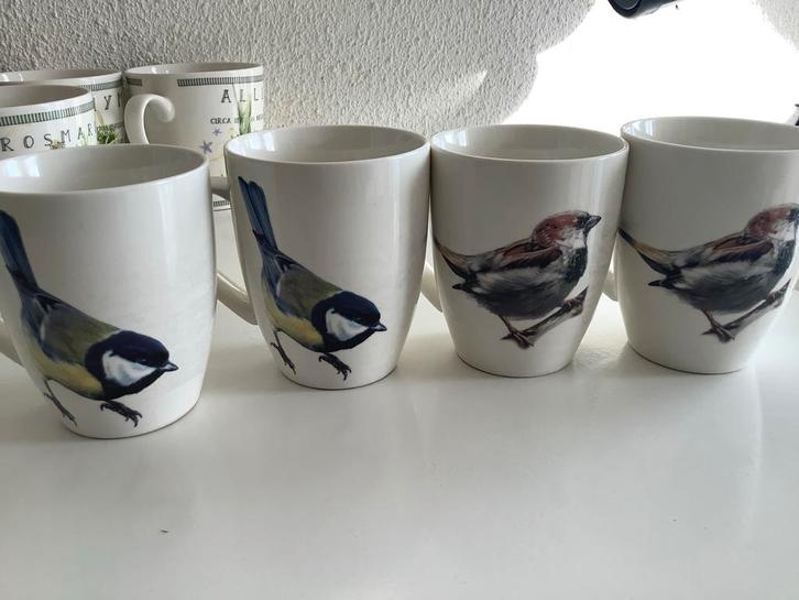 Set van 4 mokken met vogelprint, Huis en Inrichting, Keuken | Keukenbenodigdheden, Zo goed als nieuw, Ophalen of Verzenden