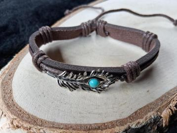 bruin leren armbandje feather turquoise beschikbaar voor biedingen