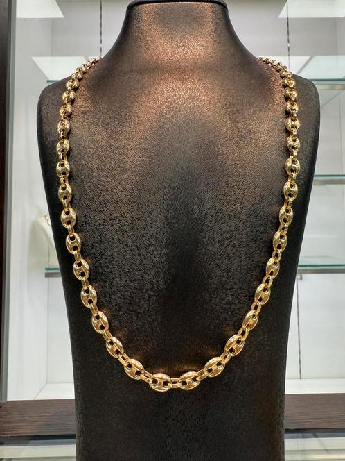 Prachtige 14 kt gouden koffie bonenschakel ketting, Sieraden, Tassen en Uiterlijk, Kettingen, Nieuw, Goud, Goud, Ophalen of Verzenden