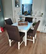 Uitschuifbare eettafel met 4 stoelen, Huis en Inrichting, Tafels | Eettafels, 100 tot 150 cm, Zo goed als nieuw, Vier personen