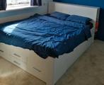 2 persoons bed 160x200x50 cm,6 lades, 2 kastjes, zgan, Ophalen, Wit, Tweepersoons, Zo goed als nieuw