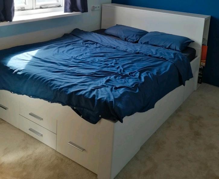 2 persoons bed 160x200x50 cm,6 lades, 2 kastjes, zgan, Huis en Inrichting, Slaapkamer | Bedden, Zo goed als nieuw, Tweepersoons