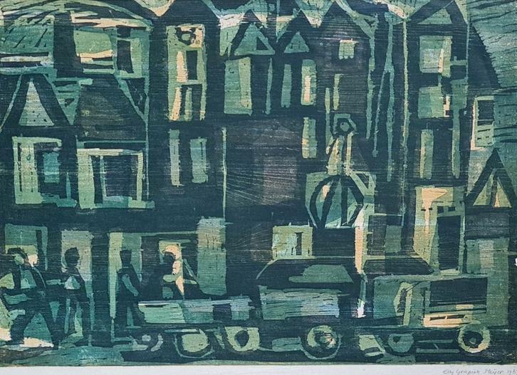 Elly Meijer Hengelo Fabrieksstad, Antiek en Kunst, Kunst | Etsen en Gravures, Ophalen of Verzenden