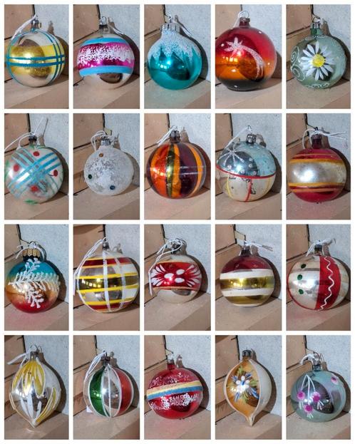 Oude antiek vintage kerstballen bewerkt gekleurd, Diversen, Kerst, Gebruikt, Ophalen of Verzenden