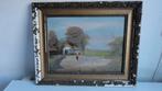 Schilderij, antiek in lijst, oud boerderijtje gesigneerd, Antiek en Kunst, Kunst | Schilderijen | Klassiek, Ophalen of Verzenden