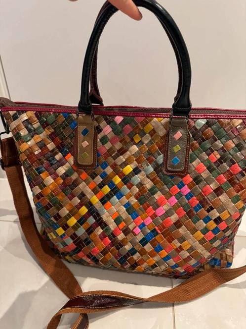 Gevlochten gekleurd leer tas Handtas damestas schooltas, Sieraden, Tassen en Uiterlijk, Tassen | Schooltassen, Nieuw, Leer, Ophalen of Verzenden