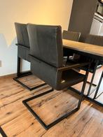 6x Stoere eetkamerstoelen - zwart staal en antraciet pu leer, Huis en Inrichting, Ophalen, Gebruikt, Overige materialen, Vijf, Zes of meer stoelen