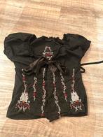 Vintage zwarte blouse top tuniek Watcher 42 geborduurd boho, Ophalen of Verzenden, Zo goed als nieuw, Maat 42/44 (L), Zwart