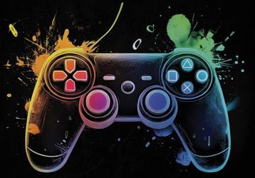 Fotobehang / Behang - Game - Gamecontroller in Neonstijl beschikbaar voor biedingen