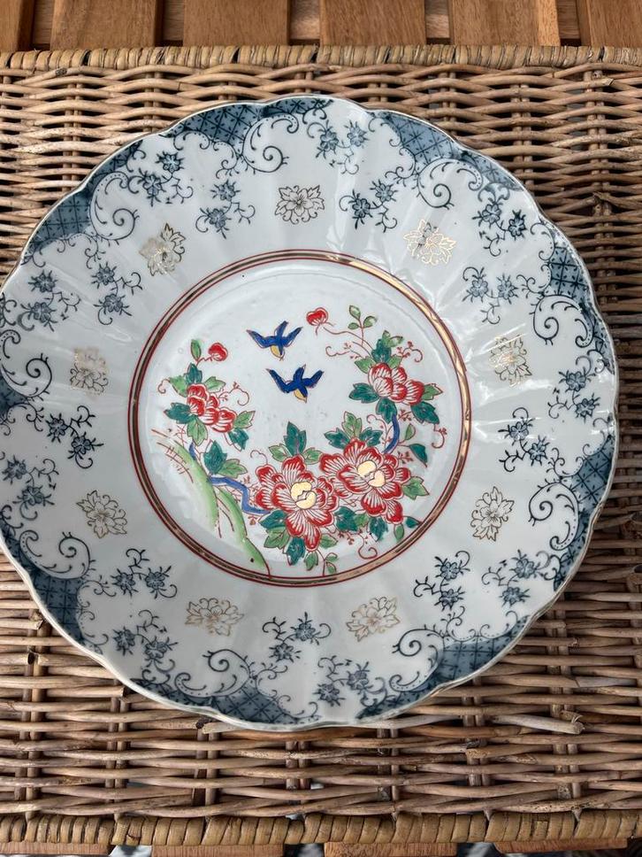 Antiek Porseleinen Bord met Bloemen en Vogels Decoratie, Antiek en Kunst, Antiek | Porselein, Ophalen of Verzenden