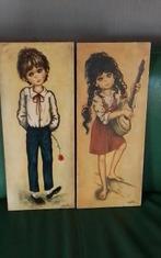 💐2 VINTAGE SCHILDERIJTJES JAREN 60 GEMERKT IDYLLE, Ophalen of Verzenden