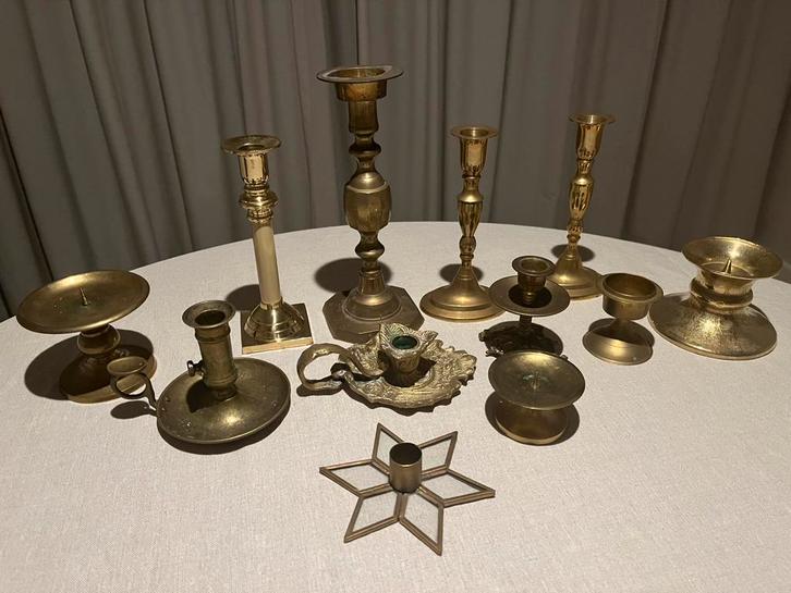 12 x vintage messing kandelaar, Huis en Inrichting, Woonaccessoires | Kandelaars en Kaarsen, Kandelaar, Minder dan 25 cm, Overige materialen