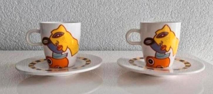 Twee senseomokken met schotels Clemens Briels, Huis en Inrichting, Keuken | Servies, Zo goed als nieuw, Kop(pen) en/of Schotel(s)