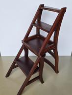 vintage houten trap-stoel bibliotheek-trapje hout omklapkaar, Huis en Inrichting, Stoelen, Ophalen, Franse stijl, Gebruikt, Bruin