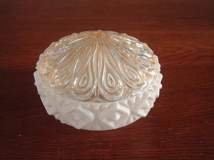 gave oude plafonniere helder glas met wit glas, Huis en Inrichting, Lampen | Plafondlampen, Glas, Ophalen of Verzenden