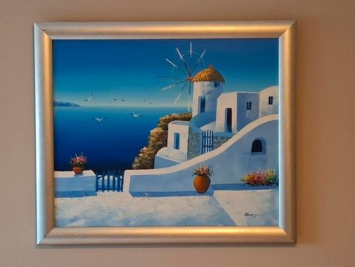 Griekse Eiland Scène - schilderij, Antiek en Kunst, Kunst | Schilderijen | Klassiek, Ophalen of Verzenden