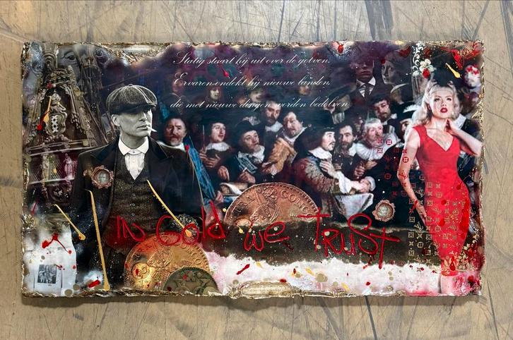 Custom de Biest “In Gold We Trust “, Antiek en Kunst, Kunst | Schilderijen | Modern, Ophalen