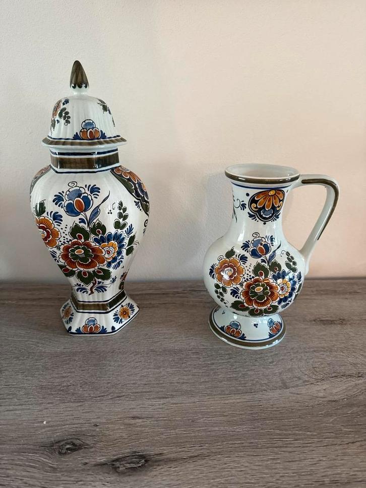 Delfts Polychroom Vaas & Kruik, Antiek en Kunst, Antiek | Keramiek en Aardewerk, Ophalen of Verzenden