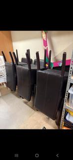 6 Eetkamerstoelen Bruin Leer, Ophalen, Gebruikt, Bruin, Hout