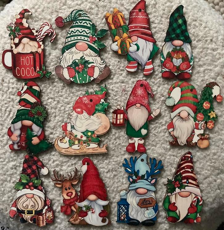 Kerstboom hangers gnoom kerstkabouter rood groen set 12 ster, Diversen, Kerst, Nieuw, Ophalen of Verzenden