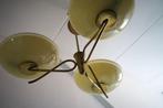 vintage art deco hanglamp 3 glazen schaal kap creme messing., Ophalen of Verzenden