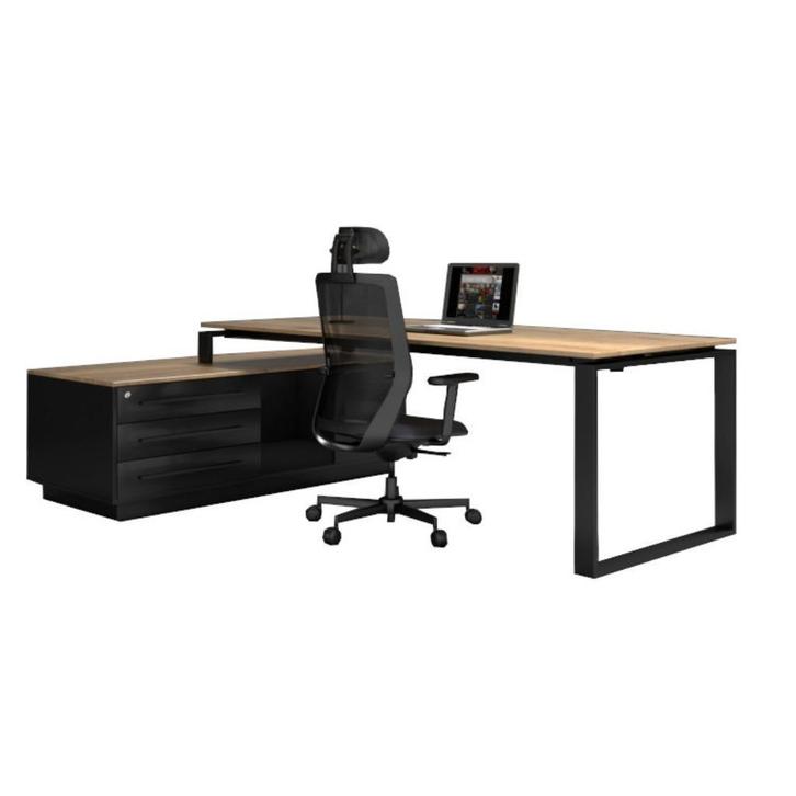 MN Directiebureau Cube Antraciet Natuur Eiken, Huis en Inrichting, Bureaus, Nieuw, Bureau, Ophalen of Verzenden