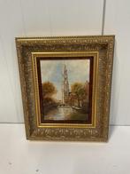 Kerktoren aan het water met bootje en brug zeer oud, Antiek en Kunst, Kunst | Schilderijen | Klassiek, Ophalen