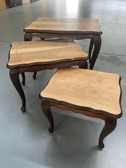 Retroset bijzettafeltjes, Huis en Inrichting, Tafels | Bijzettafels, Zo goed als nieuw, Rechthoekig, Minder dan 45 cm, Minder dan 55 cm
