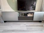 Grijze tv kast met glazen plaat, Ophalen, Gebruikt, Glas, 200 cm of meer