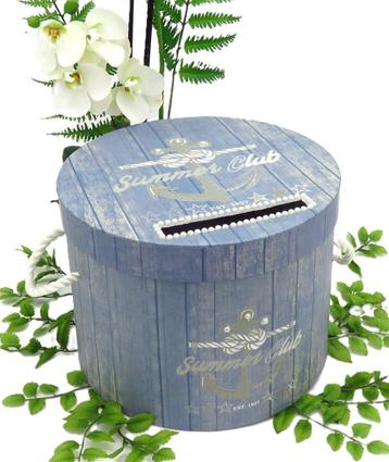 Luxe ronde blauw/grijs 'Summer Club' enveloppendoos. beschikbaar voor biedingen