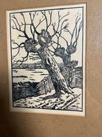 Houtsnede - Knotwilg in sneeuwlandschap _ H. de Koning, Antiek en Kunst, Kunst | Etsen en Gravures, Ophalen of Verzenden