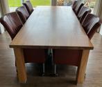 Eettafel massief kersenhout met 4 leren eettafel fauteuils, Ophalen, Gebruikt, Modern Design, 50 tot 100 cm