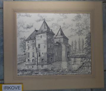KASTEEL IN DORP * Mooie Ets Gesigneerd * beschikbaar voor biedingen