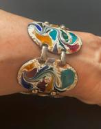 Vintage armband met geëmailleerde panelen, Ophalen of Verzenden, Gebruikt, Overige kleuren, Overige materialen