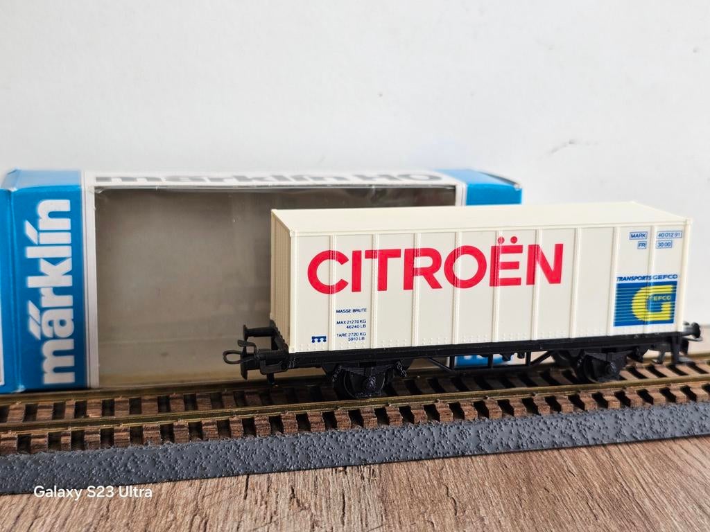 Modeltrein Ho marklin container wagen citroen in doos, Ophalen of Verzenden, Wisselstroom, Wagon, Märklin