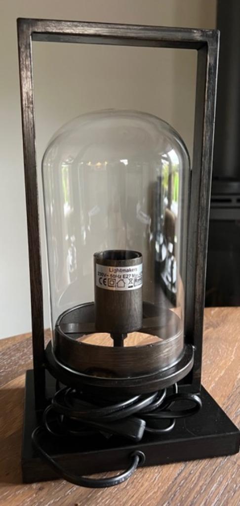 Te Koop stoere industriële tafellamp, Huis en Inrichting, Lampen | Tafellampen, Zo goed als nieuw, Minder dan 50 cm, Glas, Metaal