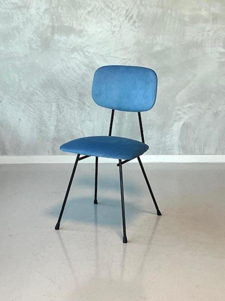 Kembo eettafelstoel WH Gispen vintage eetkamerstoel blauw, Huis en Inrichting, Stoelen, Gebruikt, Eén, Metaal, Stof, Blauw, Ophalen of Verzenden