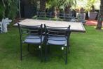Applebee tuintafel wicker teakhouten blad+ 4 metalen stoelen, Tuin en Terras, Tuinsets en Loungesets, Ophalen, 4 zitplaatsen, Gebruikt