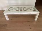 Witte houten salontafel met glazen blad, Gebruikt, Klassiek, Minder dan 50 cm, Rechthoekig