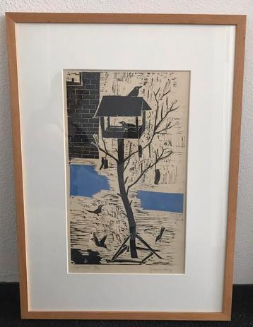 Linosnede Grafiek - Het Vogelhuisje - Jeanne Bieruma Oosting beschikbaar voor biedingen