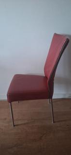 6 Rode Leren Eetkamerstoelen, Huis en Inrichting, Stoelen, Ophalen, Gebruikt, Metaal, Modern