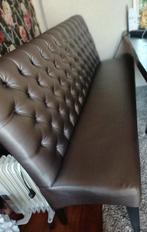 Eetbank en 3 stoelen, Ophalen, Gebruikt, Bruin, Stof