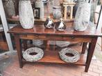 Prachtige oud teakhouten koloniale sidetable 2 lades plateau, Huis en Inrichting, Tafels | Bijzettafels, Ophalen, Gebruikt, 75 cm of meer
