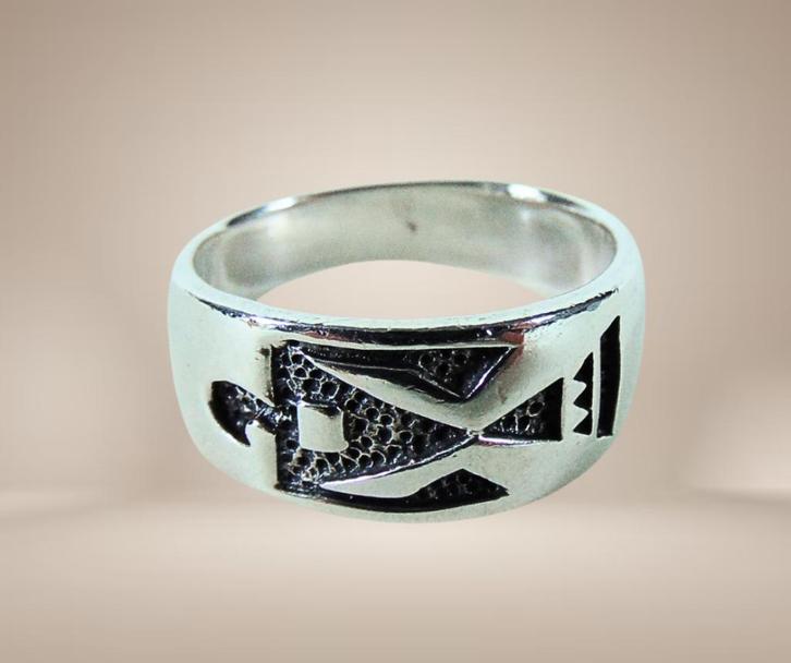 Mooie 925 zilveren NAVAJO thunderbird overlay ring M17!, Sieraden, Tassen en Uiterlijk, Ringen, Zo goed als nieuw, Dame of Heer