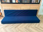 Blauwe zit-/slaapbank van velours, Ophalen, Blauw, Tweepersoons, 140 cm